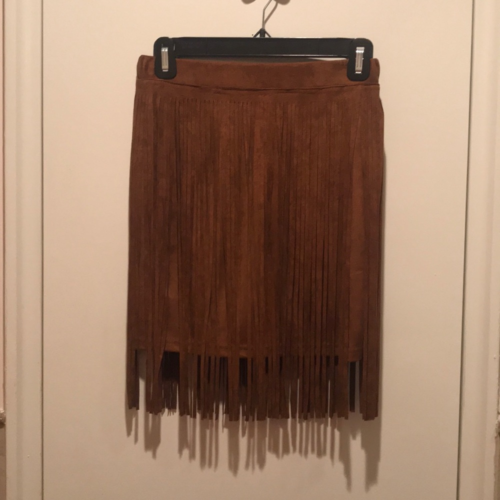 Micro suede fringe mini skirt. NWOT